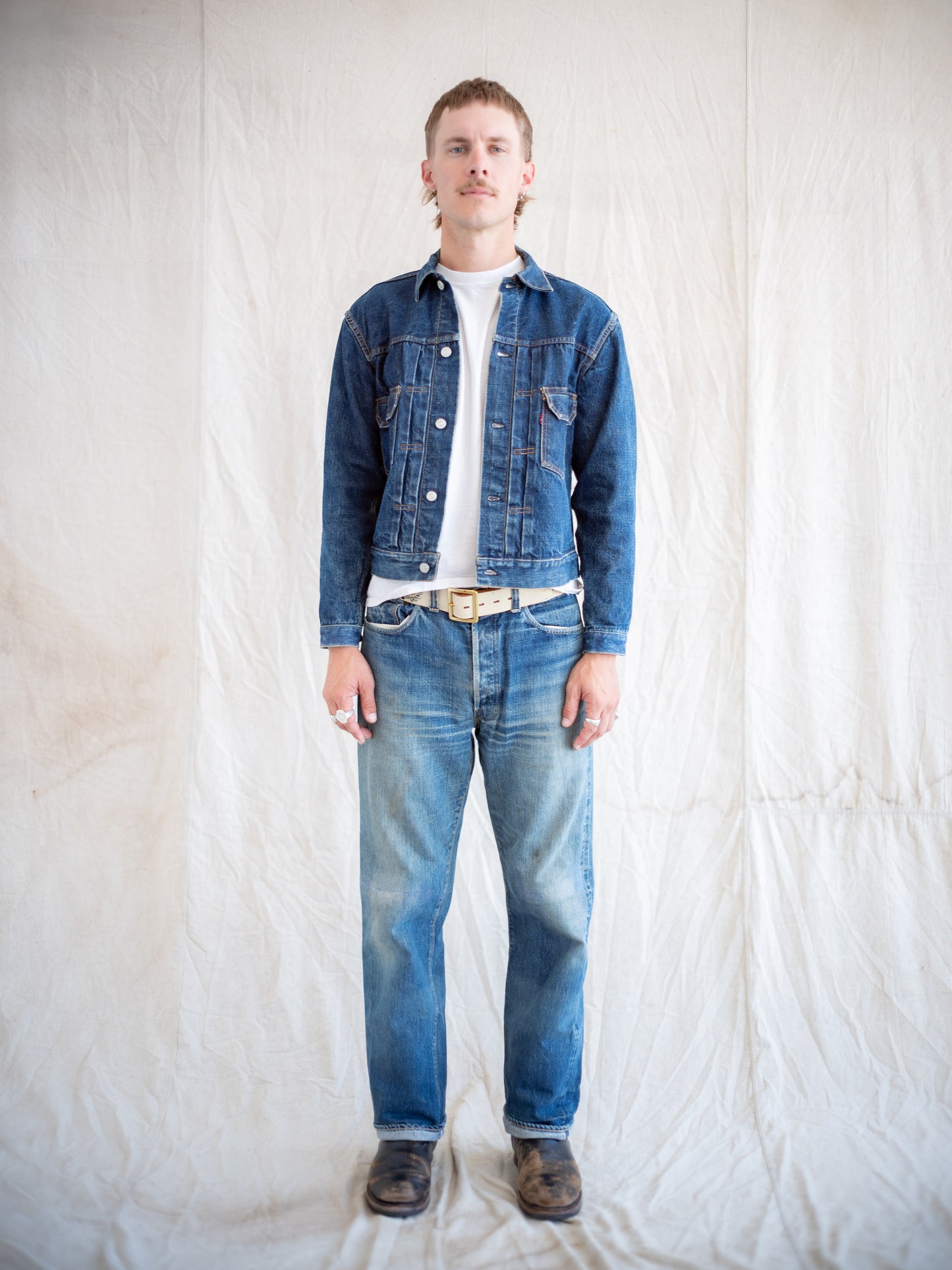 1947 Model Levi's 501 in a Dark Midwash with Whiskering