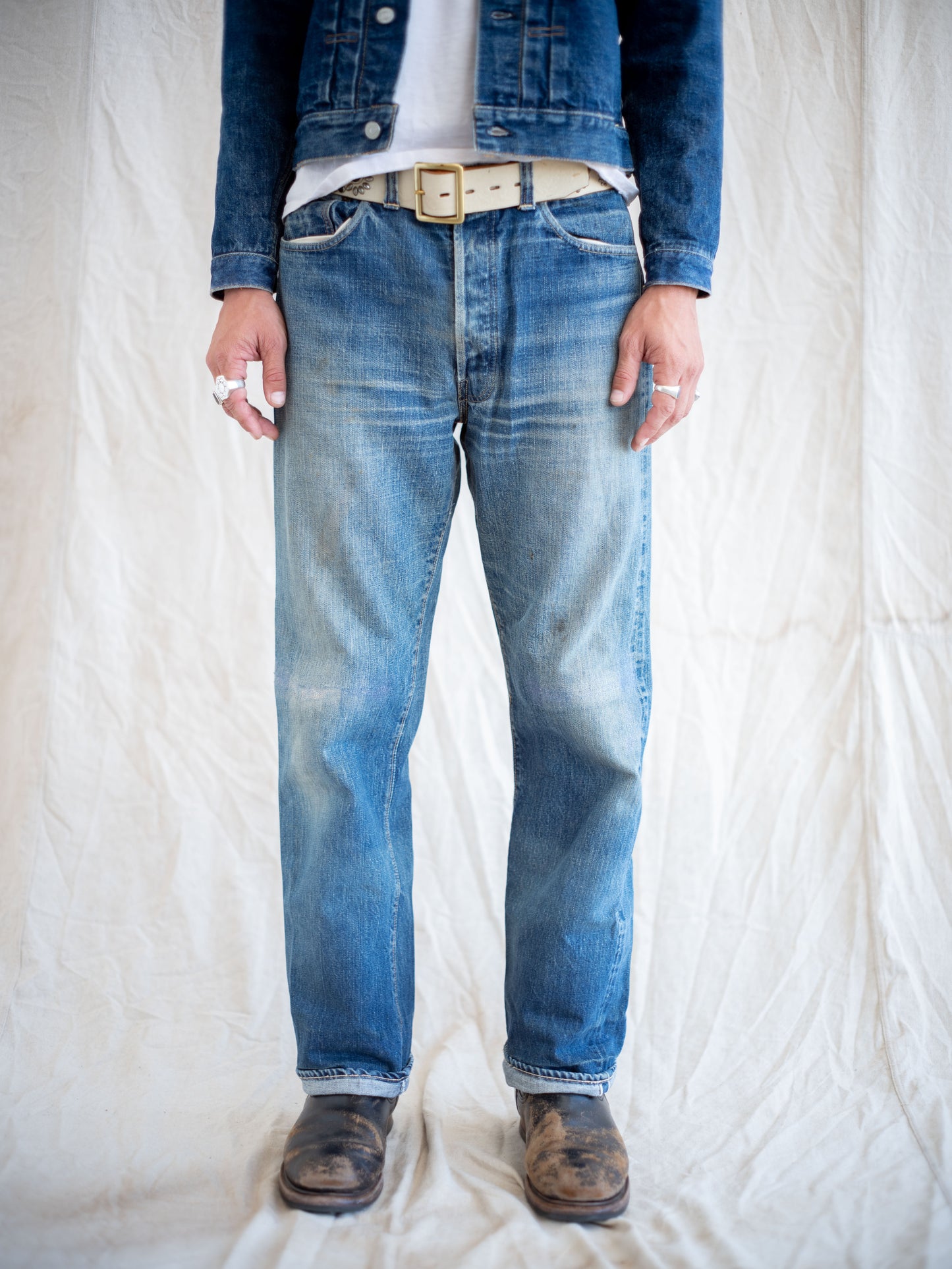 1947 Model Levi's 501 in a Dark Midwash with Whiskering