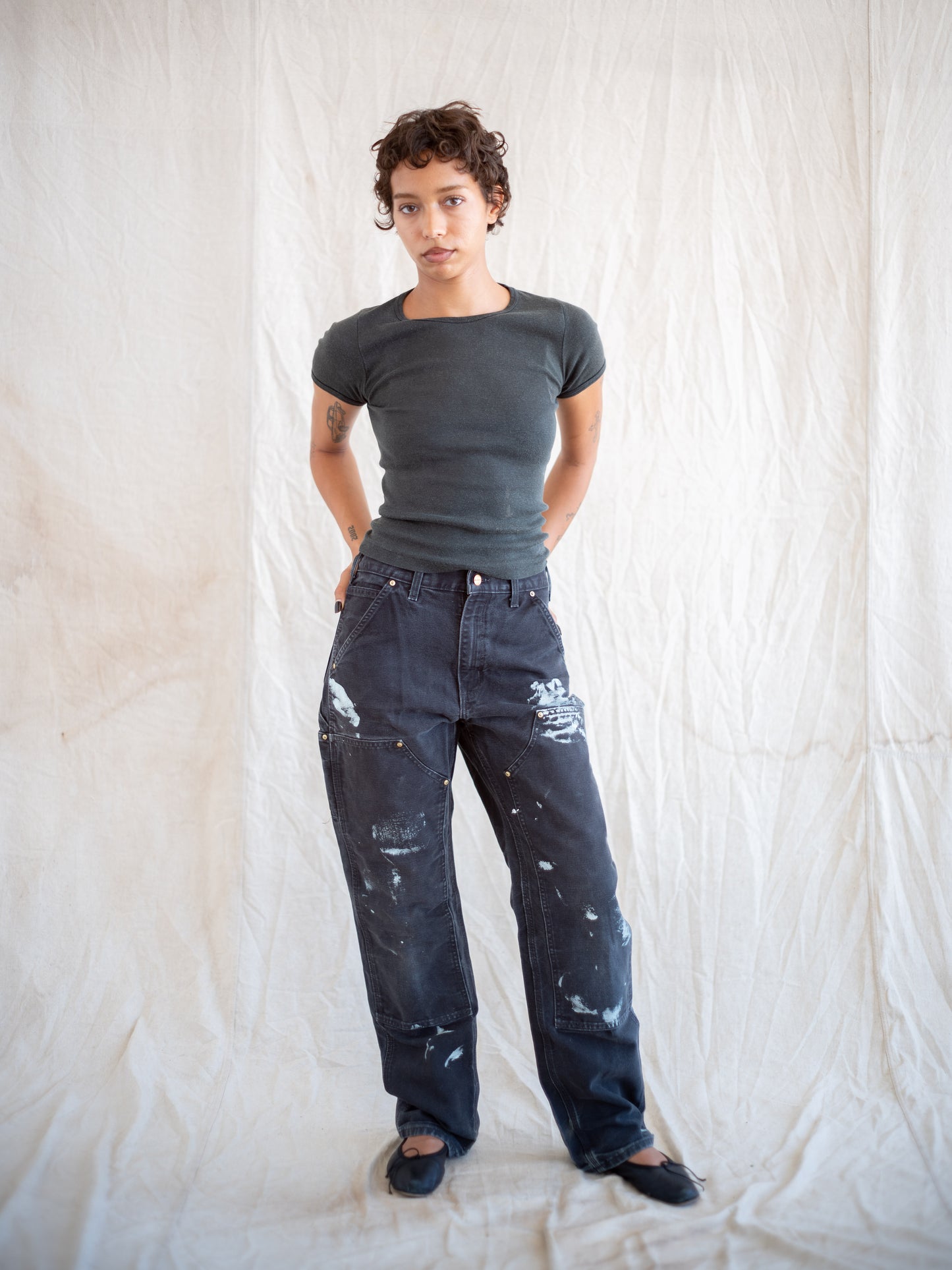 1990’s Black Carhartt Doubleknees with Paint Splatter 29W