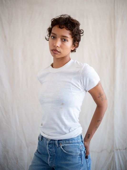 1970’s Stained Sheer White Blank Tee (Size Extra Small)