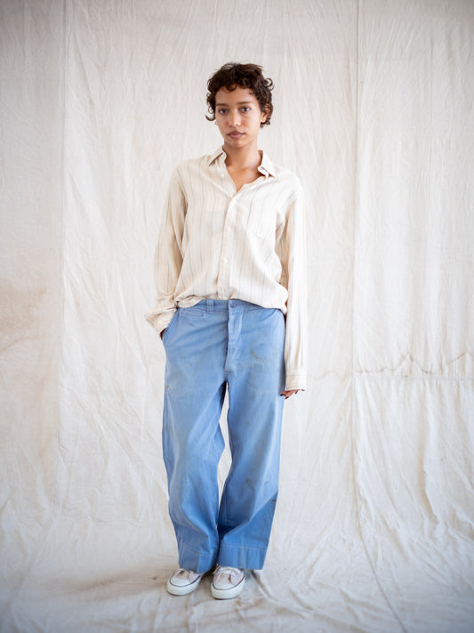 1940’s/1950’s Wideleg Blue Buttonfly Chinos with Wear and Character 31W