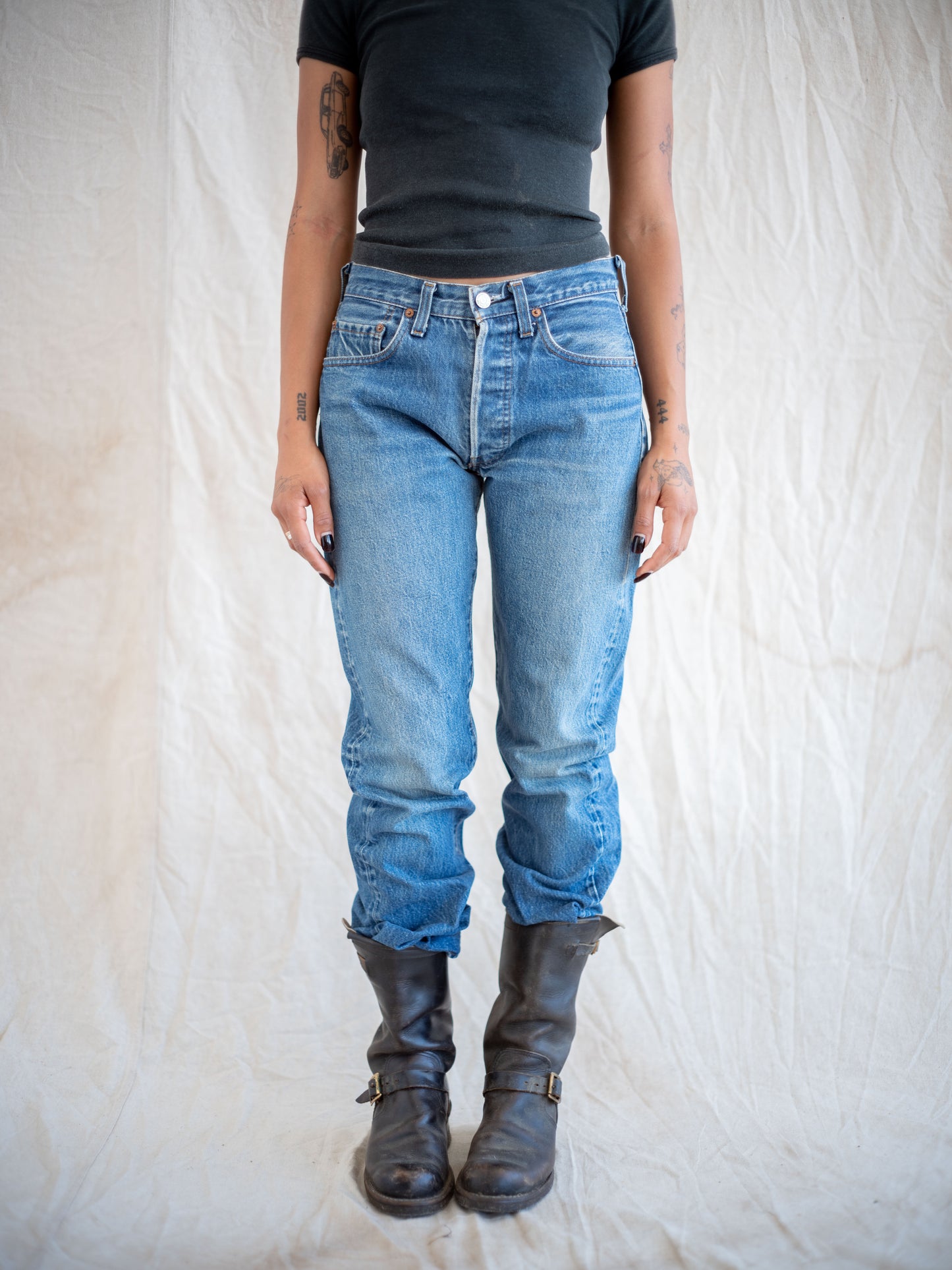 1980’s Levi’s 501 Redlines in a Dark Midwash with Slight Whiskers 30W