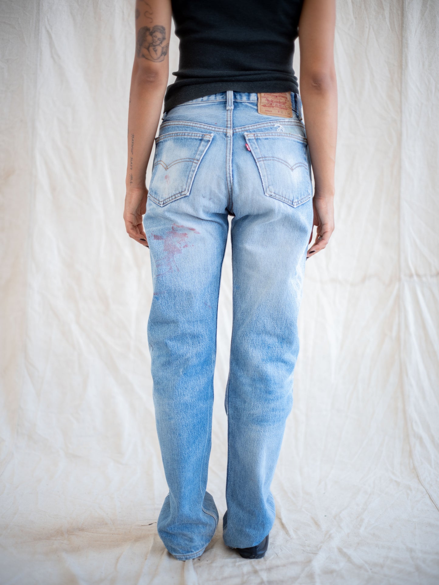 1990’s Levi’s 501s with Paint and Repairs with Great Character 30W