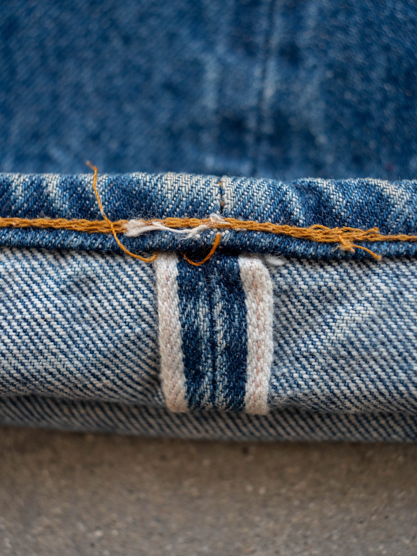 1970’s/1980’s Levi’s 501s Redlines with Whiskering in a Dark Mid Wash 31W