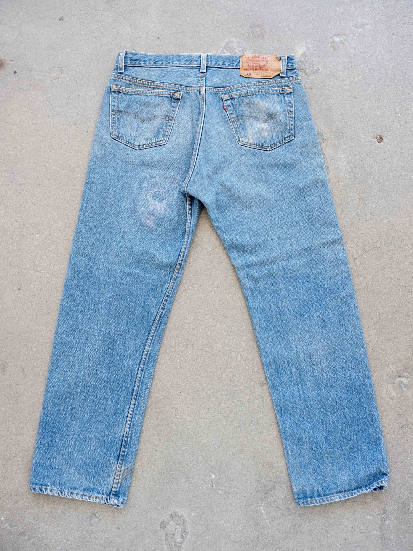 1990’s Levi’s 501s in a Light Mid Wash with Repairs 34W