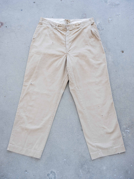 1960’s Lightly Distressed Khaki Chinos with a Wide Leg 34W