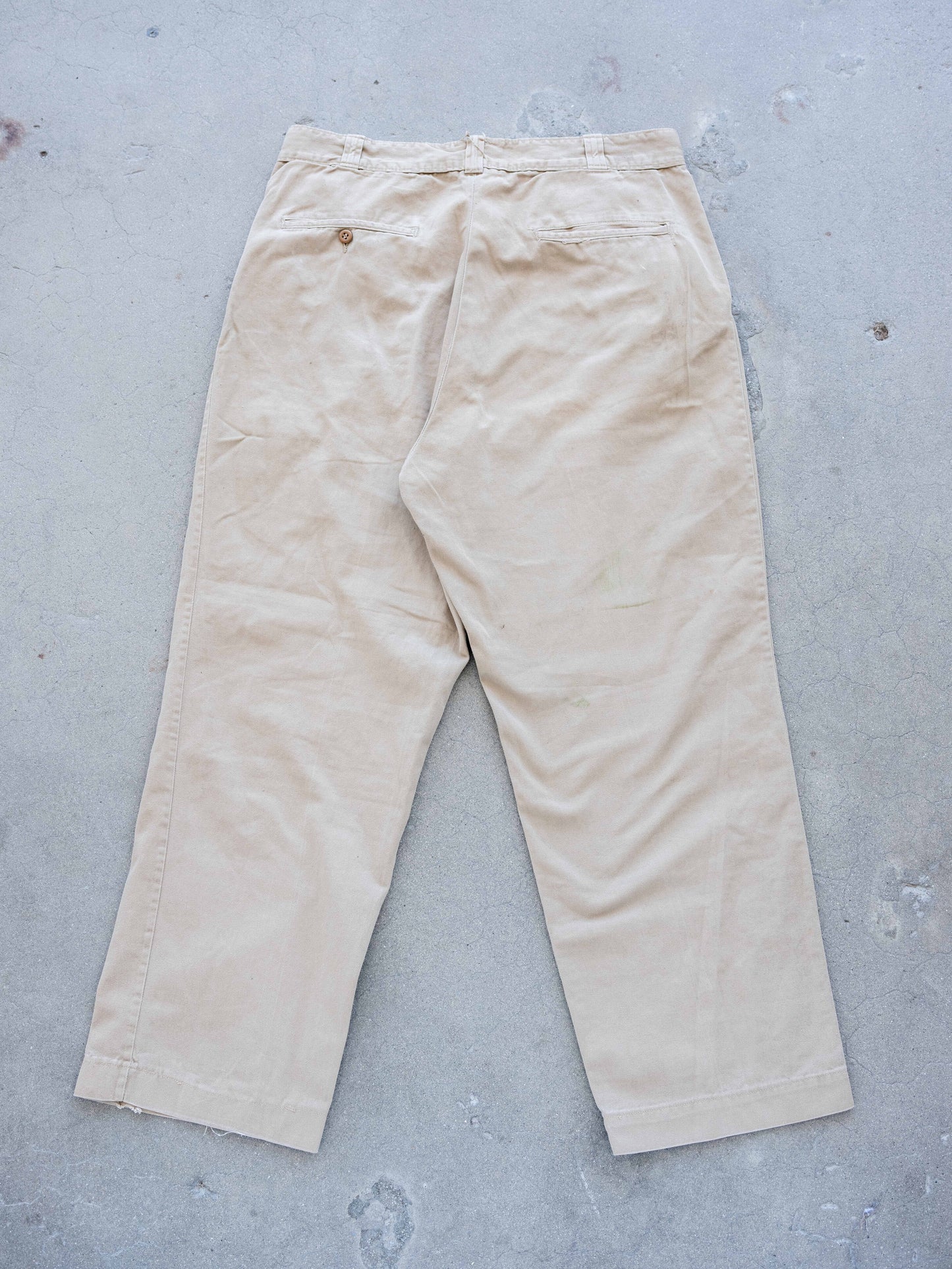 1960’s Lightly Distressed Khaki Chinos with a Wide Leg 34W