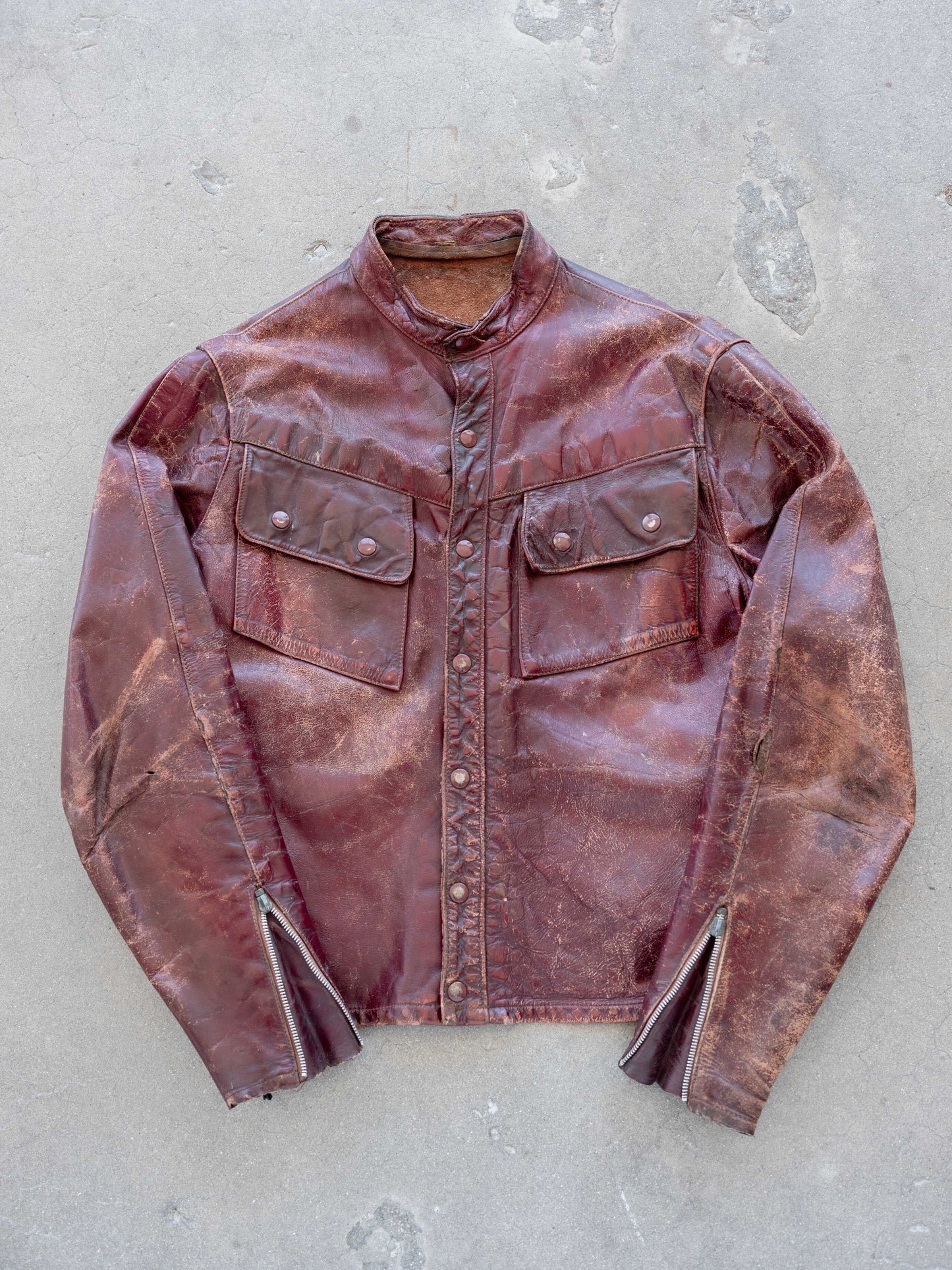 1960’s Unbranded Insane Patina Red Motorcycle Jacket (Size Medium)