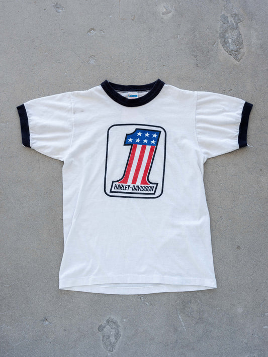 1970’s Champion Blue Bar Harley Davidson “1” T-Shirt (Size Small)
