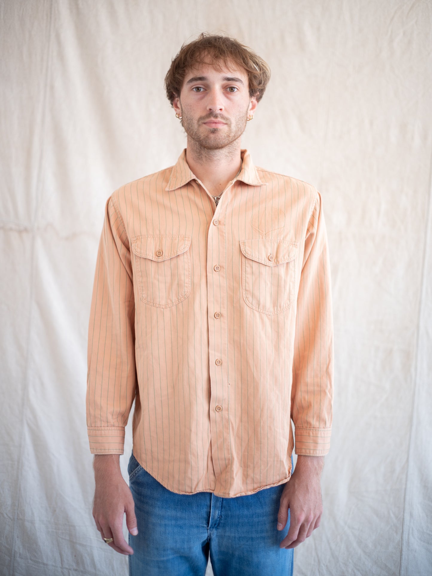 1950’s/1960’s Lee Coca-Cola Work Shirt in Striped HBT (Size Large)