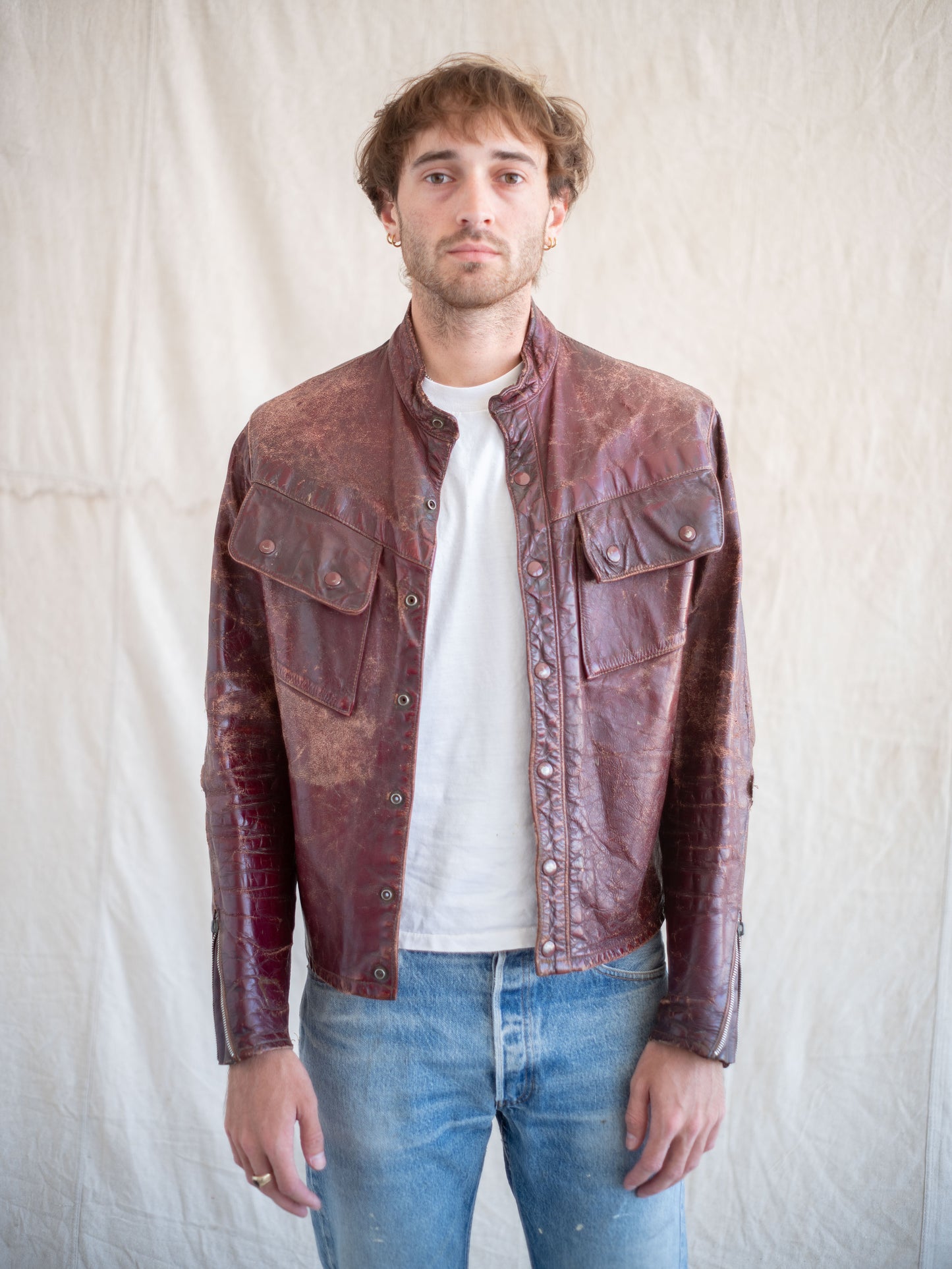 1960’s Unbranded Insane Patina Red Motorcycle Jacket (Size Medium)