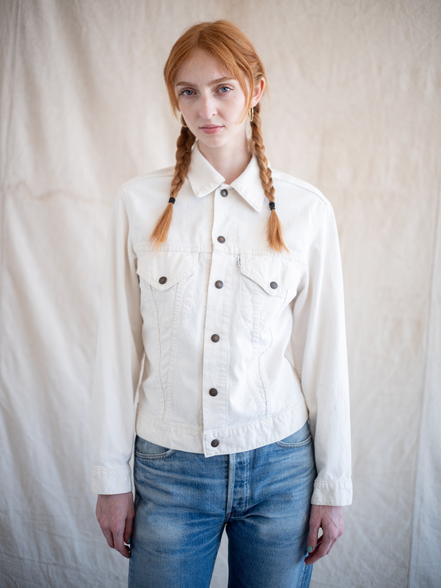 1970’s Levi’s White Type 3 with Snap Buttons (Size Small)