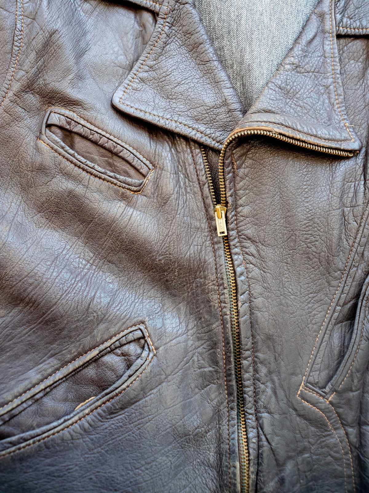 1930’s/1940’s Brown Sportswear Motorcycle Jacket with Salt and Pepper Liner (Size Large)