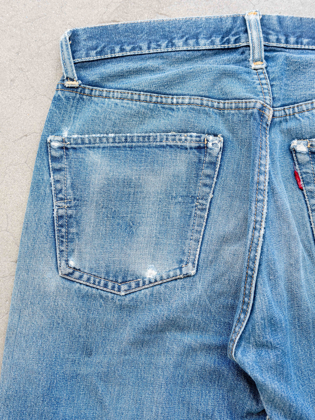 1960’s Levi’s 501XX Hidden Rivets in a True Midwash with Repairs 32W