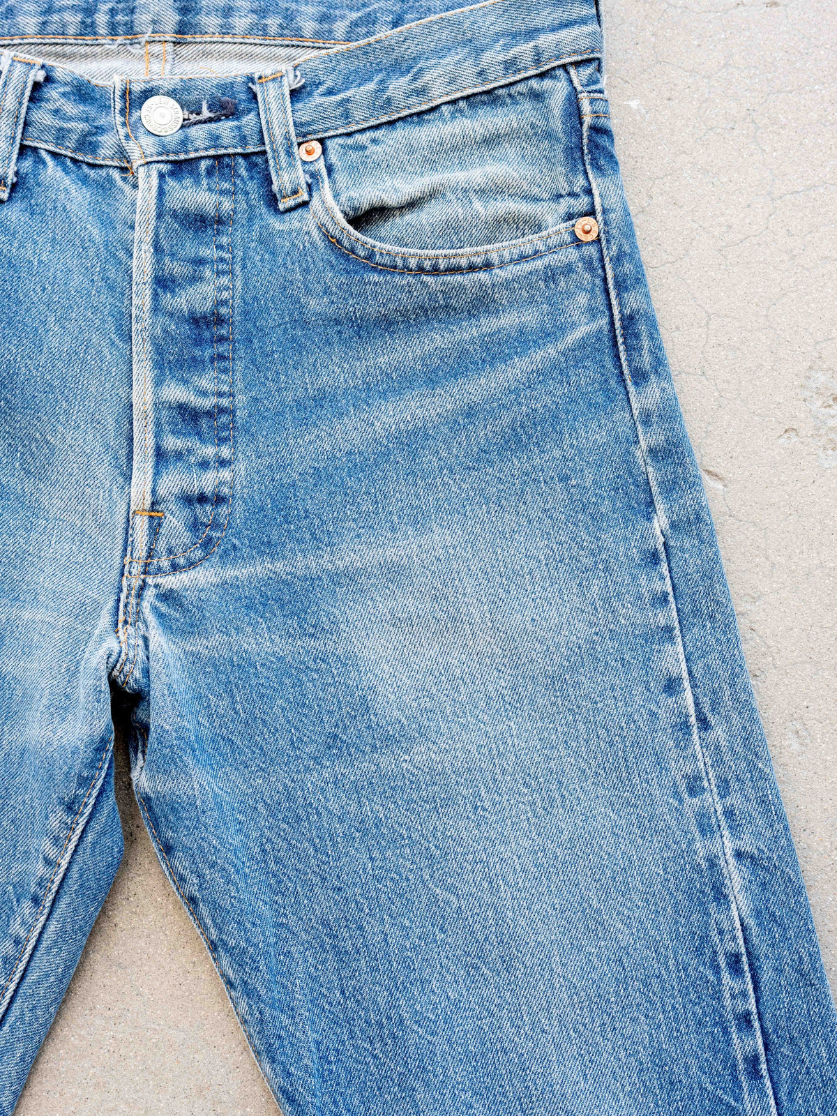 1980’s Levi’s Redline 501s in a Dark Mid Wash with Whiskering 30W