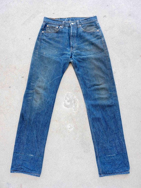 1990’s Levi’s 501s in an Extremely Dark Wash with Cool Wear 32W