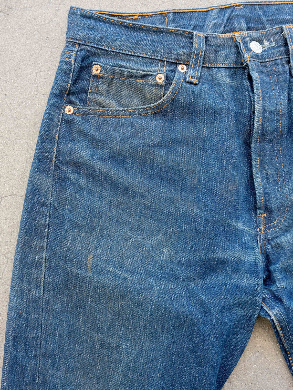 1990’s Levi’s 501s in an Extremely Dark Wash with Cool Wear 32W