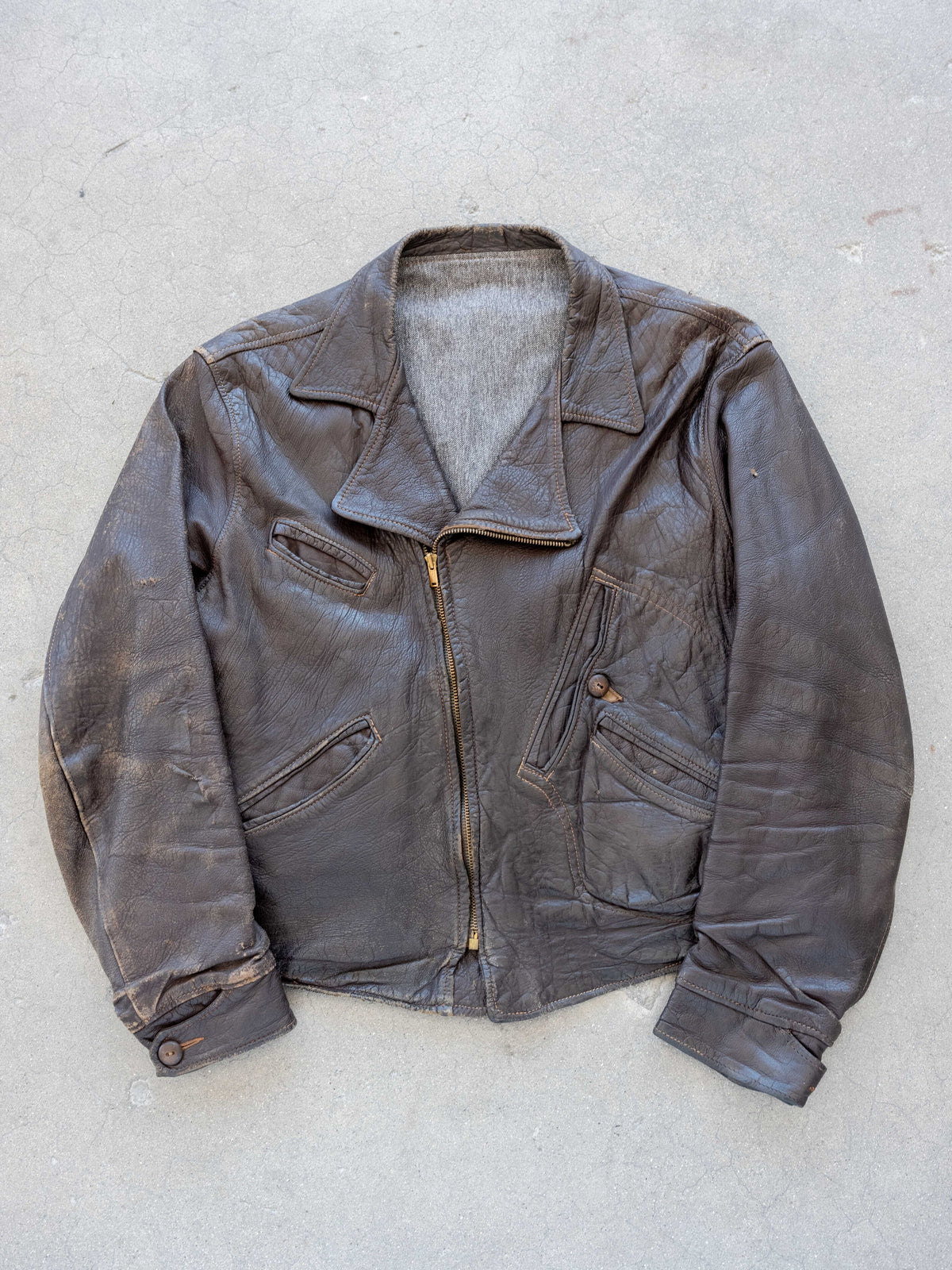 1930’s/1940’s Brown Sportswear Motorcycle Jacket with Salt and Pepper Liner (Size Large)