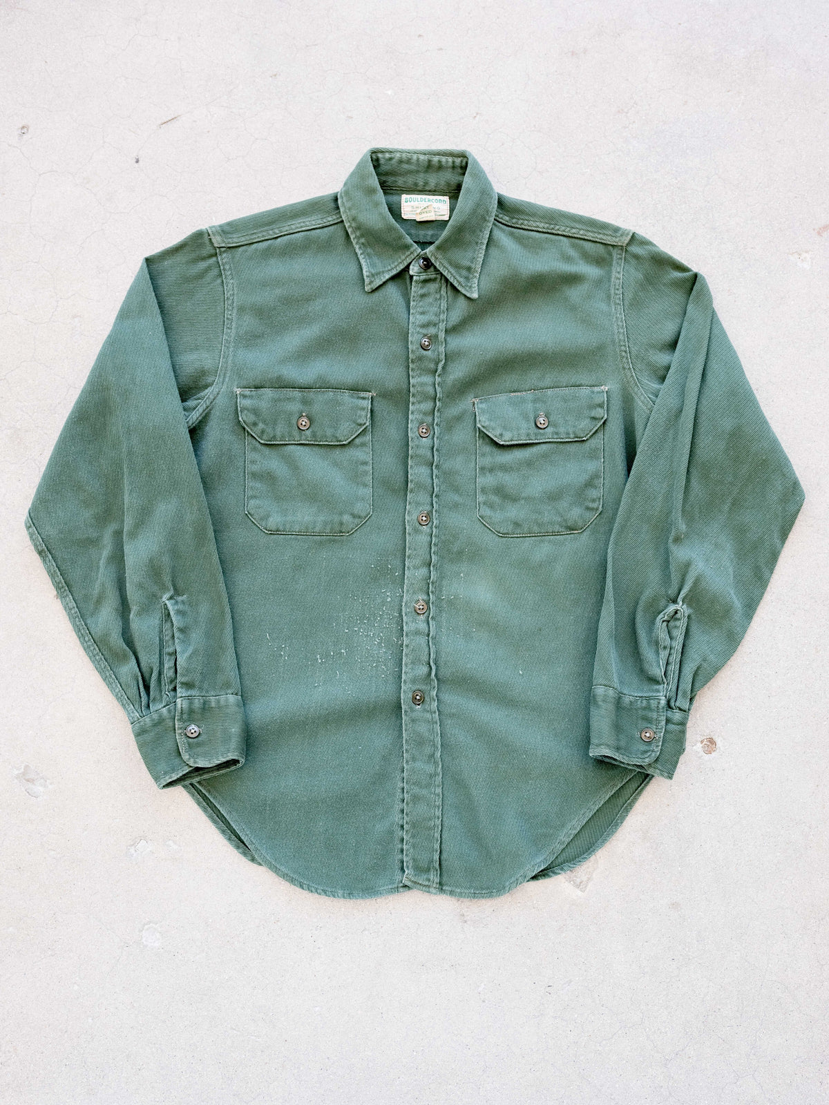 1950’s/1960’s Green Whipcord Workshirt with Distressing (Size Medium)