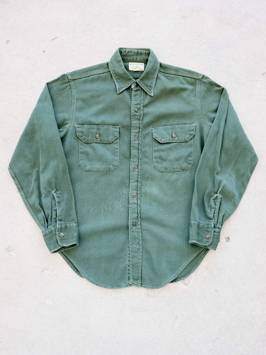 1950’s/1960’s Green Whipcord Workshirt with Distressing (Size Medium)