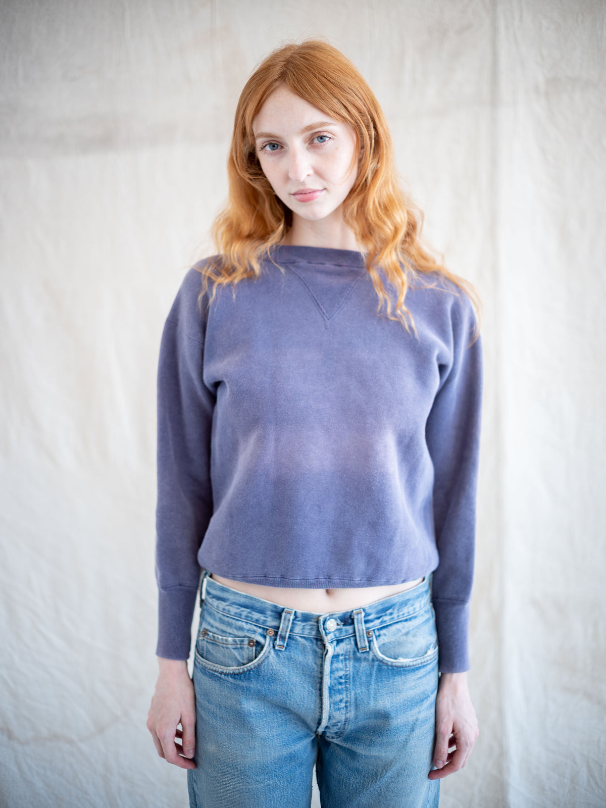 1940’s/1950’s Faded Blue Double V Sweatshirt (Size Small)