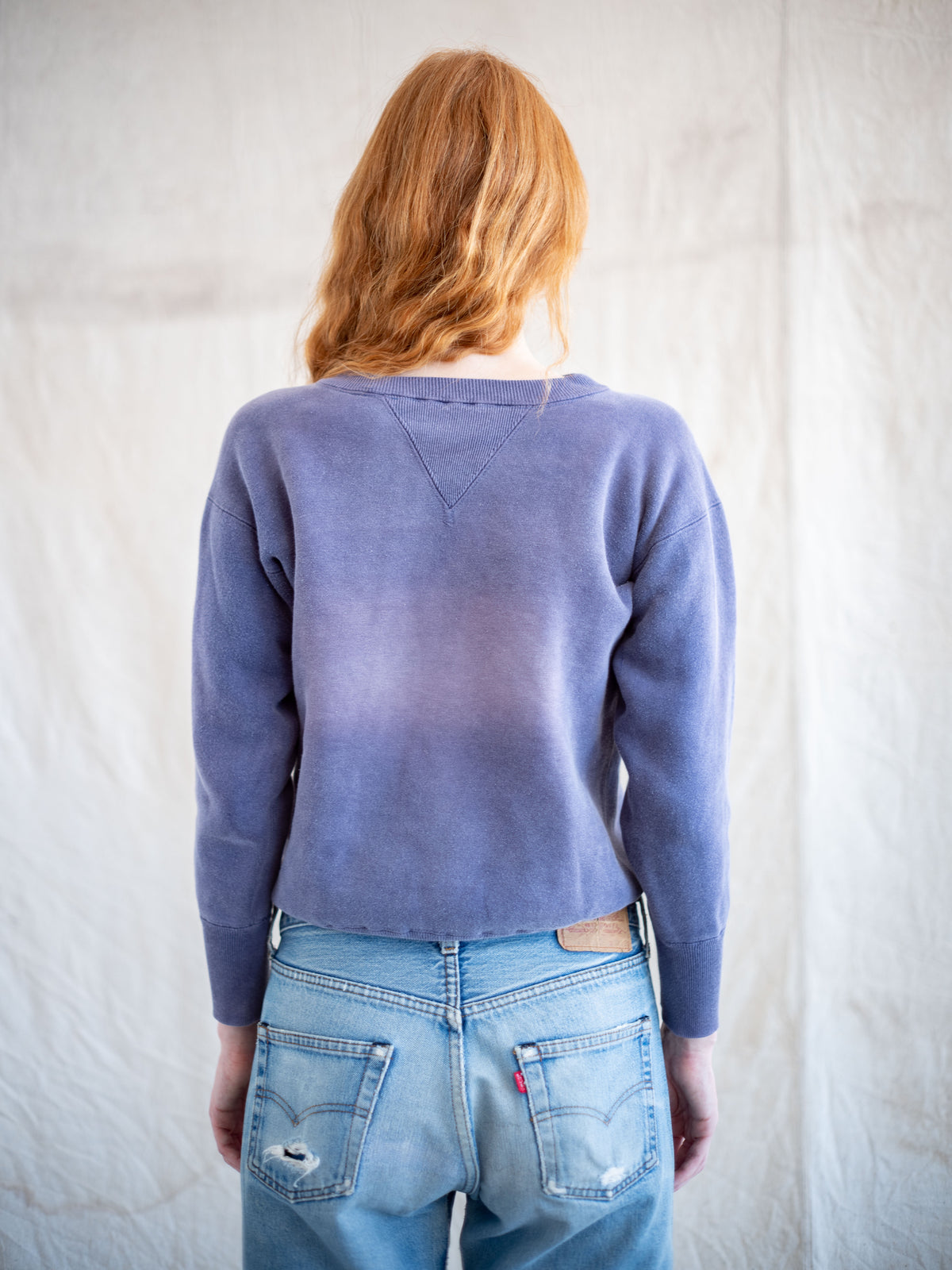 1940’s/1950’s Faded Blue Double V Sweatshirt (Size Small)