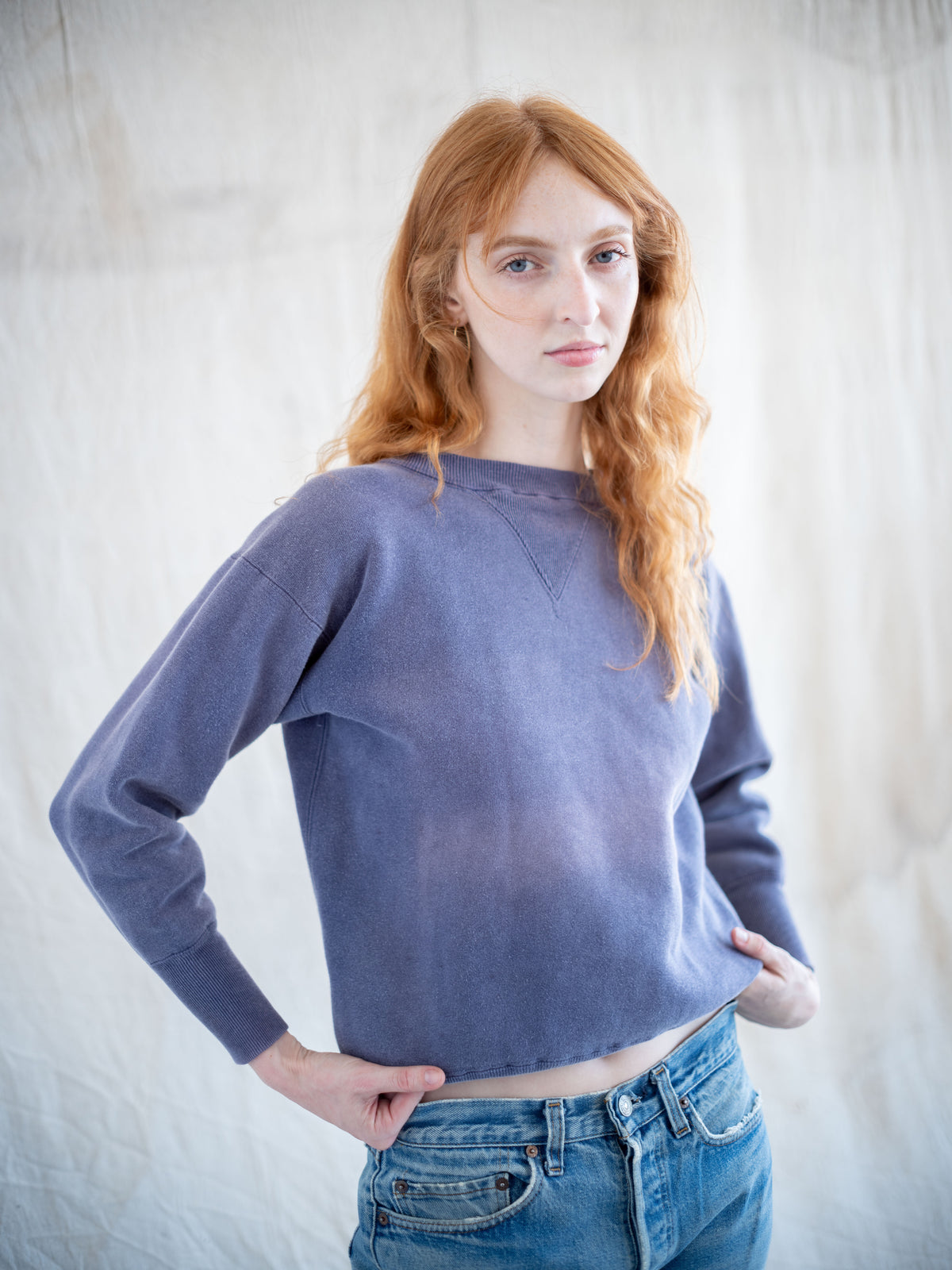 1940’s/1950’s Faded Blue Double V Sweatshirt (Size Small)