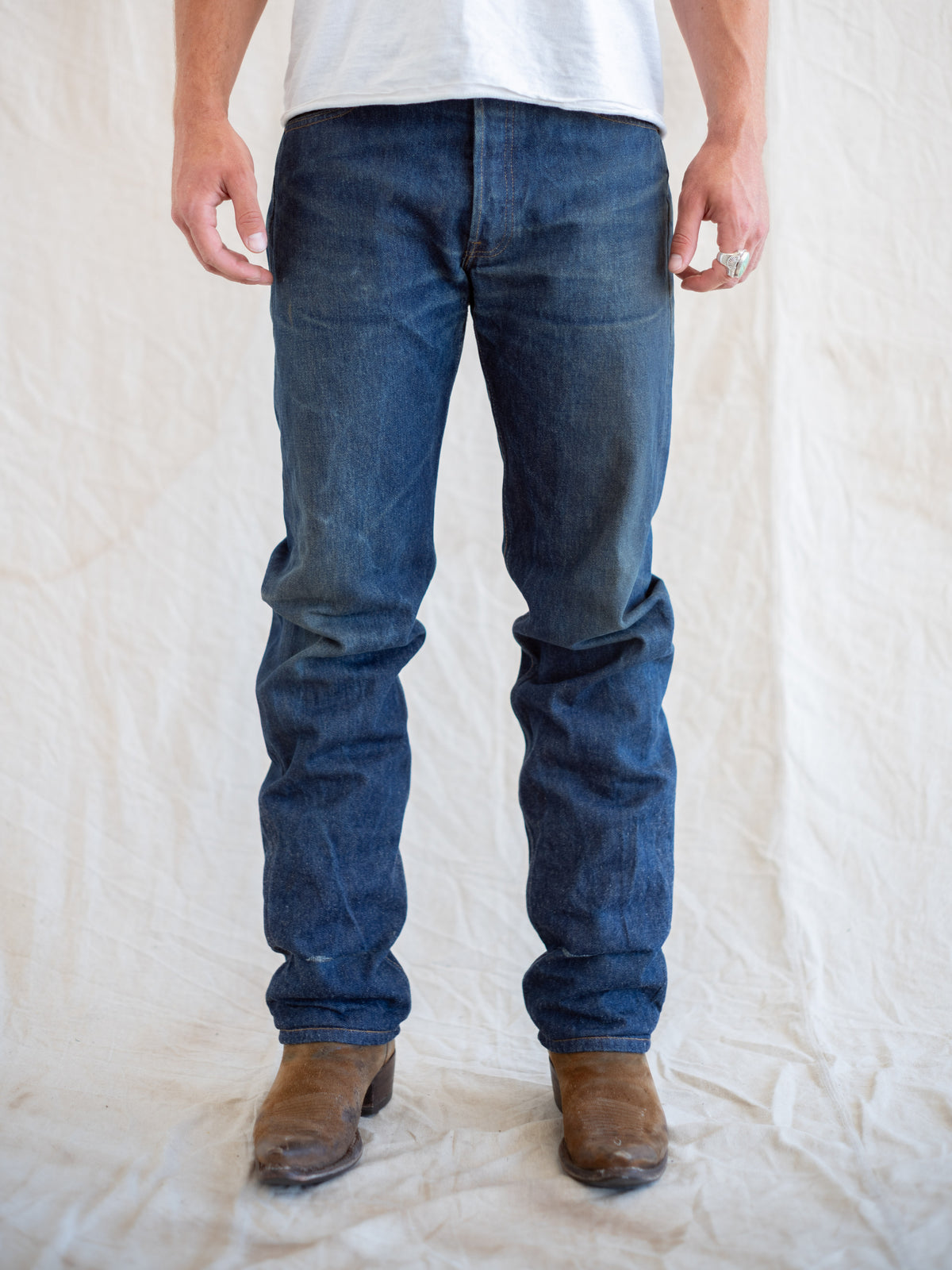 1990’s Levi’s 501s in an Extremely Dark Wash with Cool Wear 32W