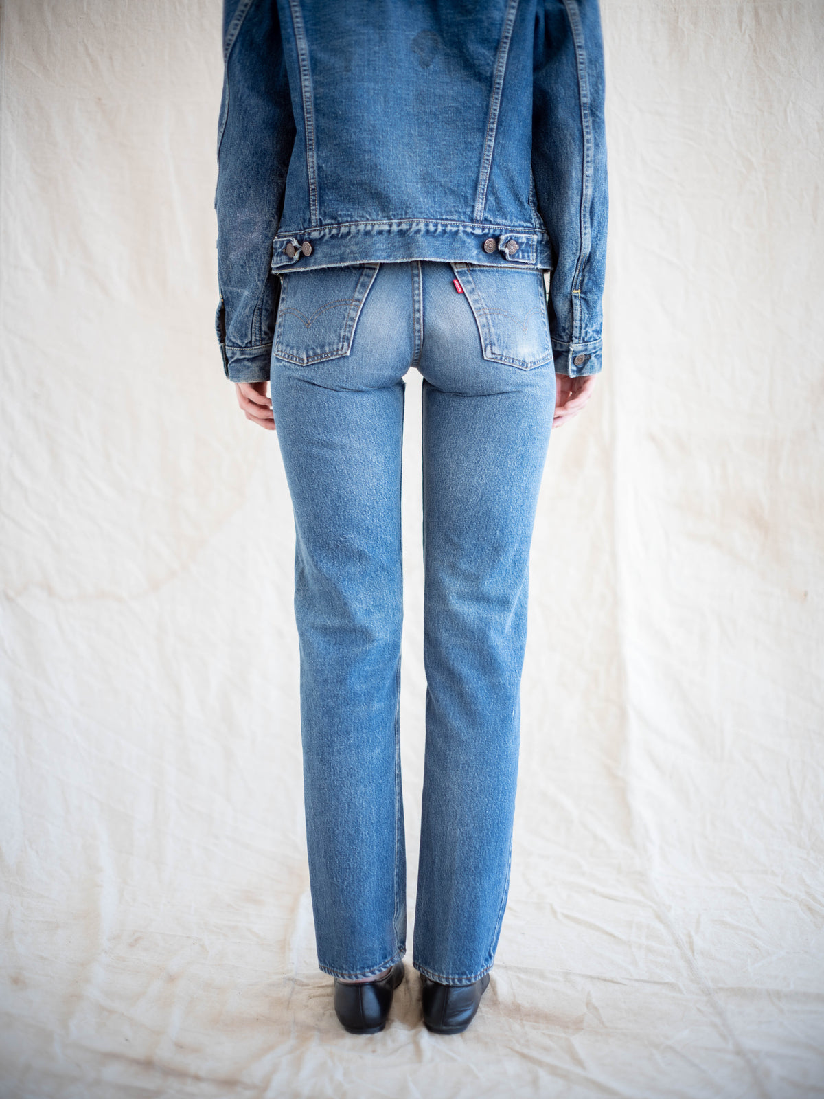 1980’s Levi’s Redline 501s in a Dark Mid Wash with Whiskering 30W