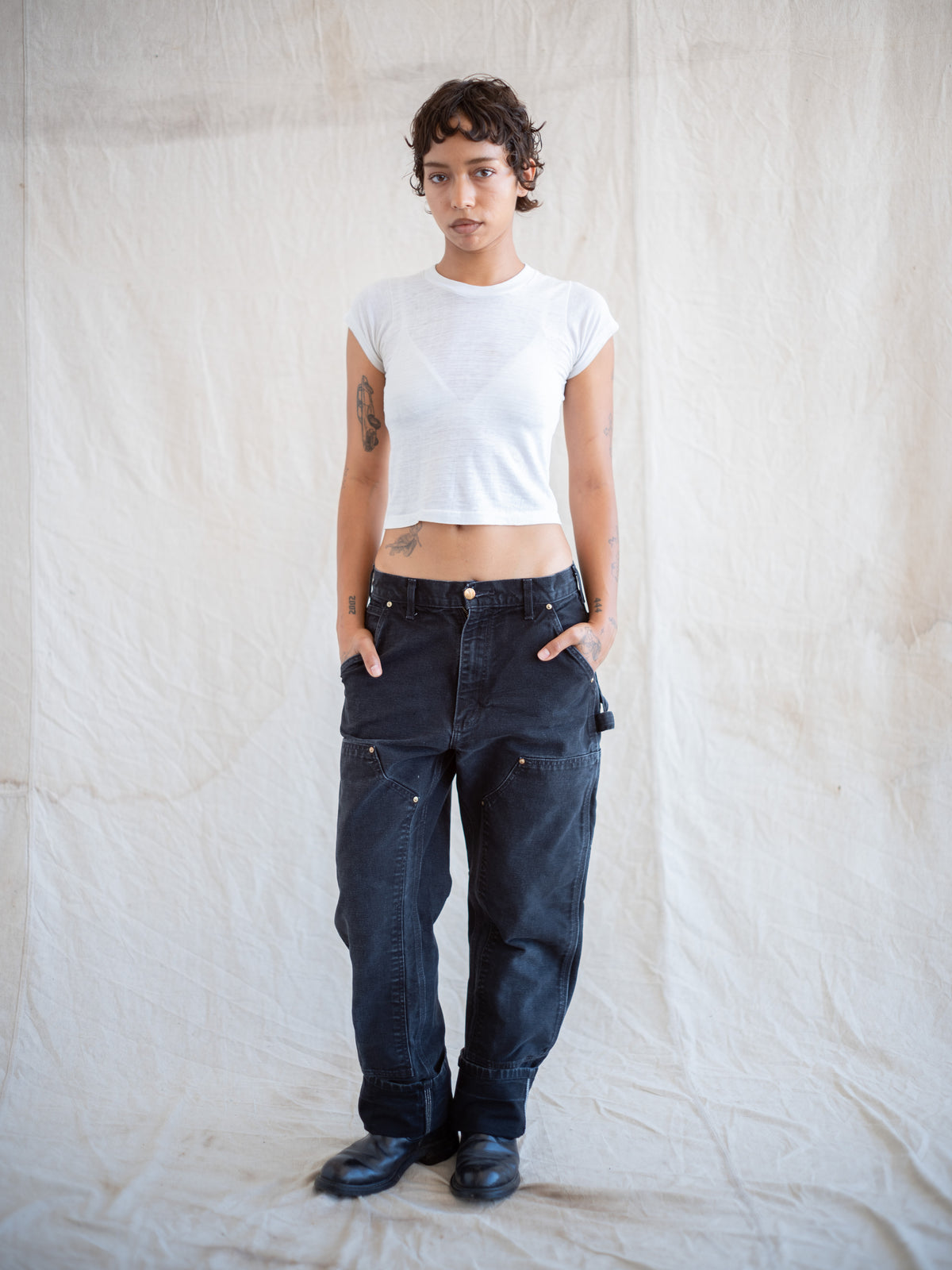 1990’s/2000’s Black Carhartt Double Knees in a Faded Wash 29W