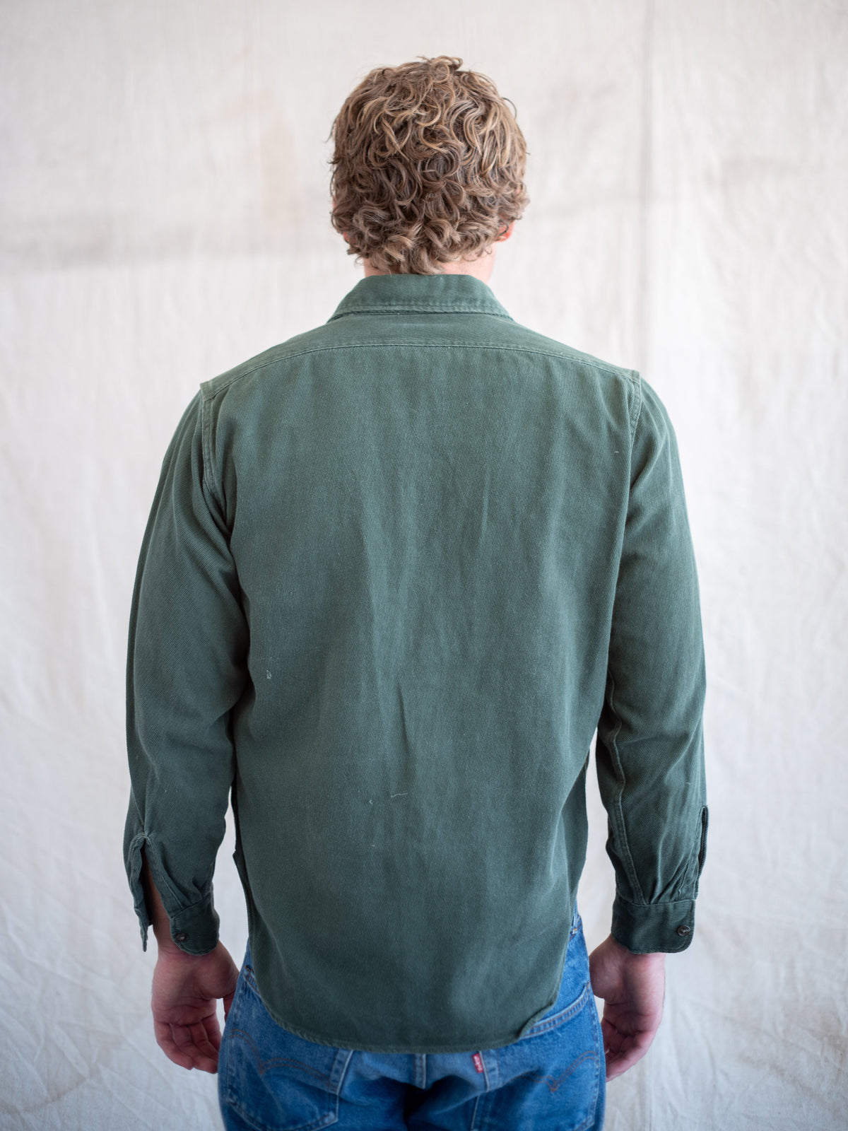 1950’s/1960’s Green Whipcord Workshirt with Distressing (Size Medium)