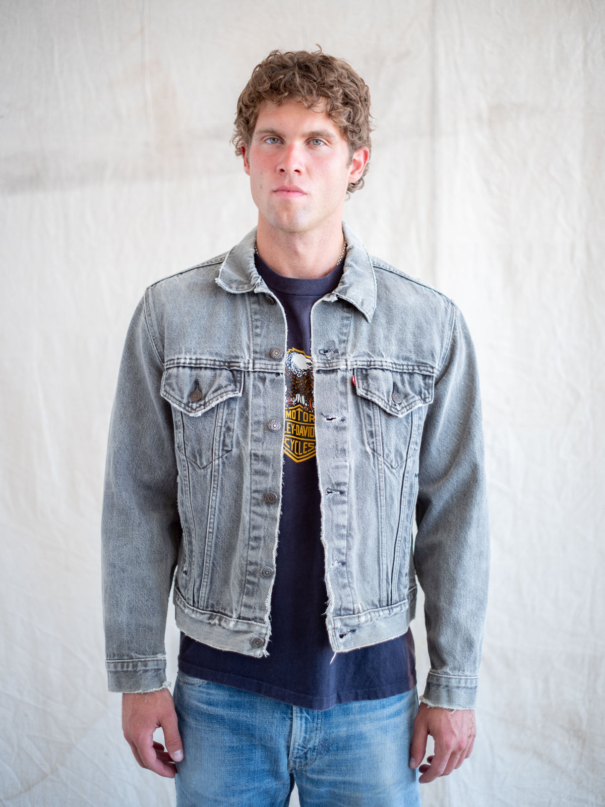 1980’s Levi’s Type 3 in a Faded Grey with Distressing (Size Large)