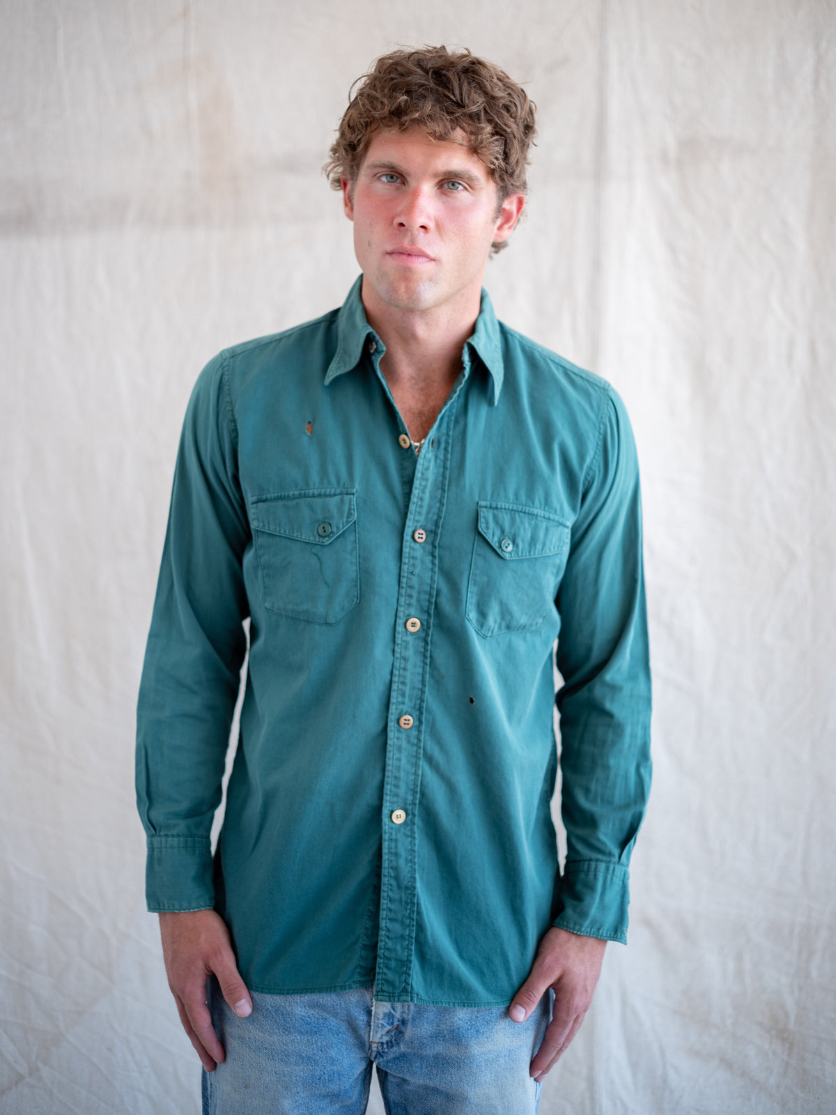 1940’s Towncraft Green Workshirt with Different Buttons (Size Medium)