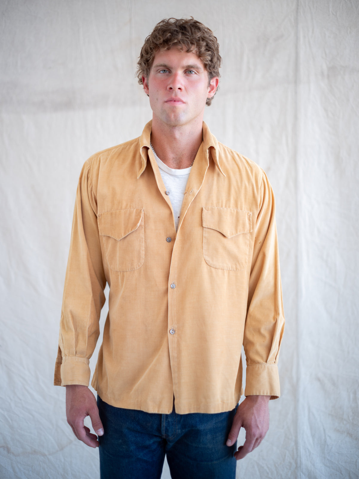 1950’s Tan Corduroy Sportswear Shirt with Beltback (Size Medium)